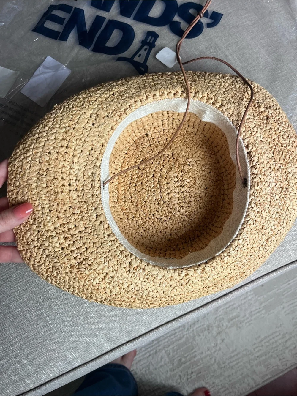 NWT; NEW Lands' End Natural Straw Sun Hat with Trim